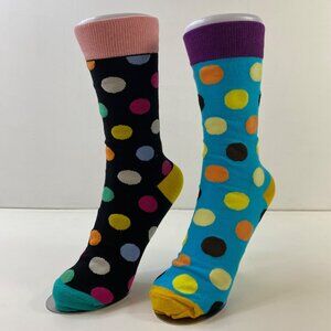 Womens Colorful Polka Dot Crew Socks Set 2 Blue Black Pink Purple Yellow